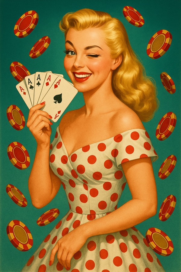 Pin Up Casino retro pin-up kız ve poker çipleri