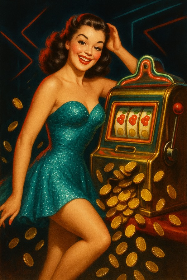 Pin Up Casino retro pin-up kız ve slot oyunu